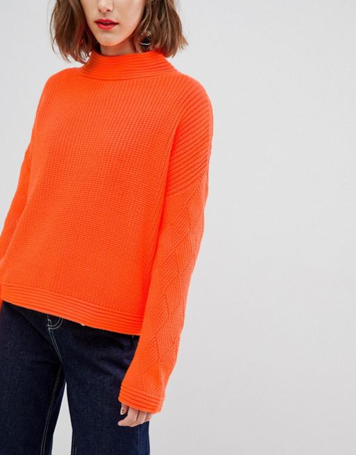 ASOS DESIGN neon sweater with stitch sleeve detail | ASOS