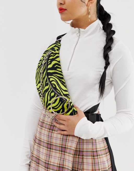 ASOS DESIGN neon tiger ring chain fanny pack