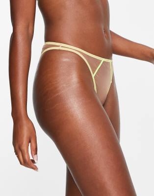 ASOS DESIGN neon trim mesh brazilian knicker in beige and neon-Multi