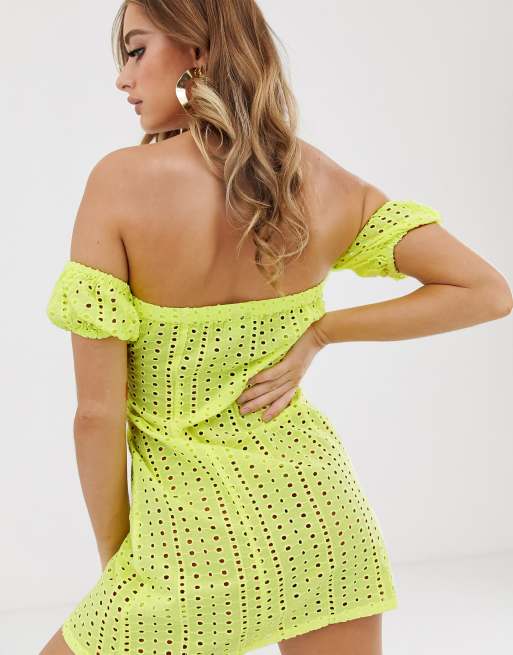 Neon off 2025 shoulder dress