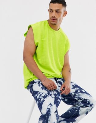 ASOS DESIGN – Neongrön ärmlös t-shirt i oversize-modell och melerad jersey