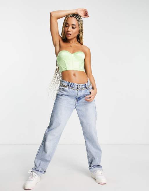 ASOS DESIGN – Neongrön, axelbandslös korsett med bygel av satin, 4 av 4