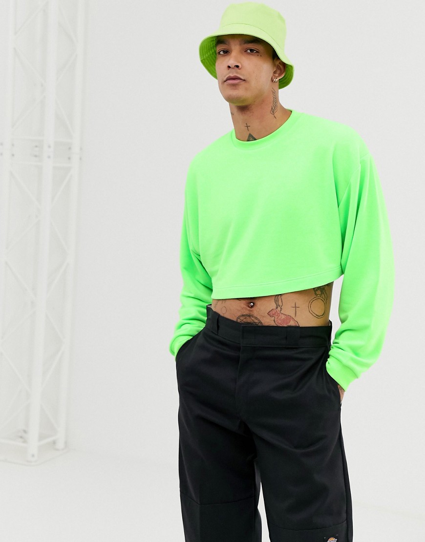ASOS DESIGN – Neongrön kort sweatshirt i oversize-modell