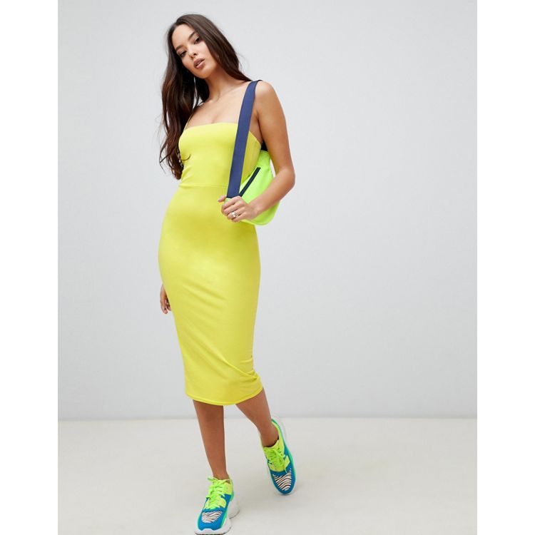 ASOS DESIGN – Neonowa sukienka midi na cienkich ramiączkach | ASOS