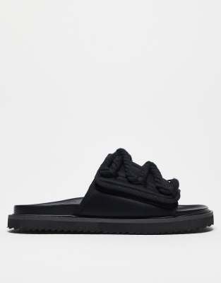 Asos Design Neoprene Tech Slide Sandals In Black
