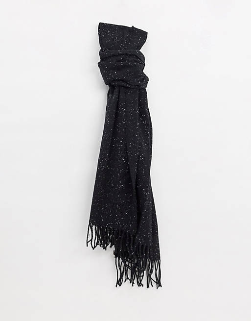 ASOS DESIGN neppy scarf with tassels in black | ASOS