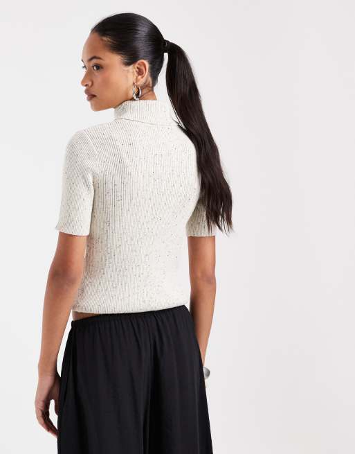 ASOS DESIGN neppy yarn high neck t-shirt in oatmeal, 4 of 4