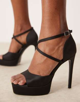 Asos Design Neptune Platform Heeled Sandals In Black