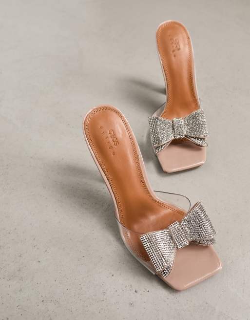ASOS DESIGN Nero Mules mit transparenten Riemchen eckiger Zehenpartie und Schleife