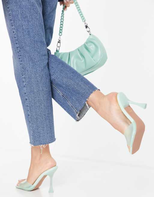 ASOS DESIGN Nero square toe mules in mint | ASOS 