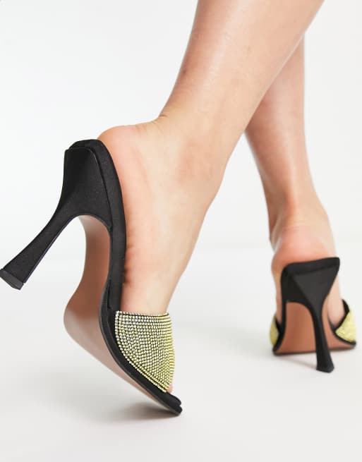 Black and cheap gold mules