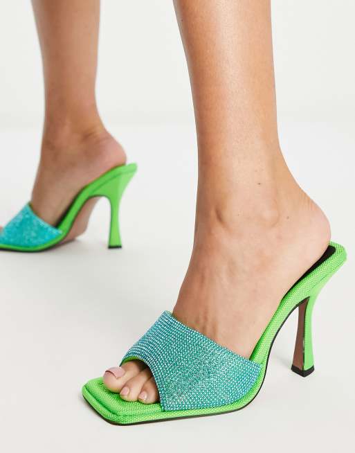 ASOS DESIGN Nessa Mules talon et ornements Vert et bleu