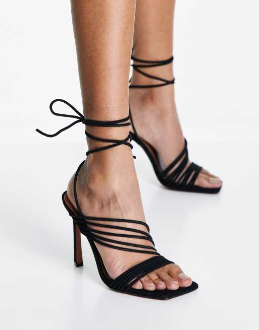 ASOS DESIGN – Nest – Czarne sandały na obcasie z wiązaniem z paseczków