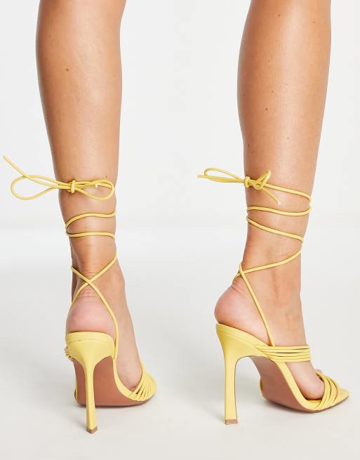 ASOS DESIGN – Nest – Riemchensandalen in Gelb mit Beinschnürung und Absatz , 2 von 4