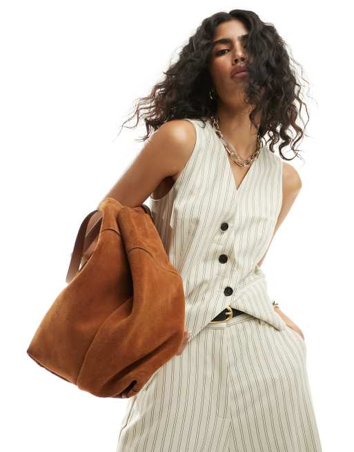 ASOS DESIGN - Net asymmetrisch gestreept gilet in crème