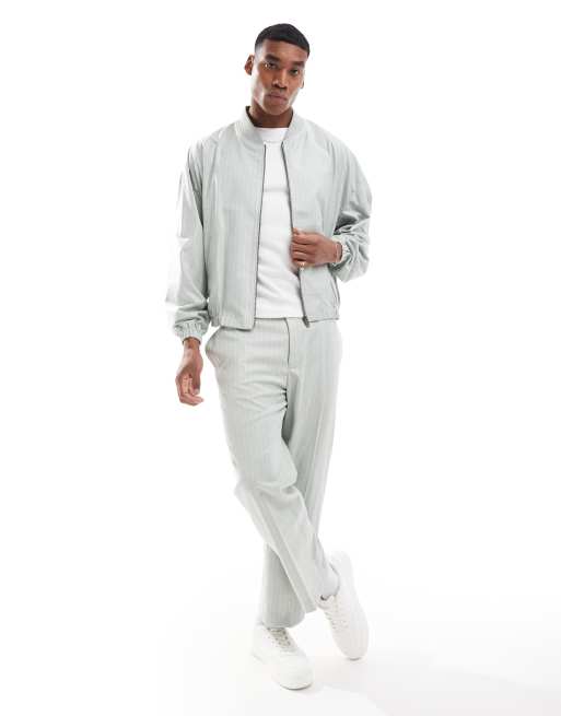 ASOS DESIGN - Net bomberjack in jaren 80-stijl in gestreept linnen, deel van co-ord set