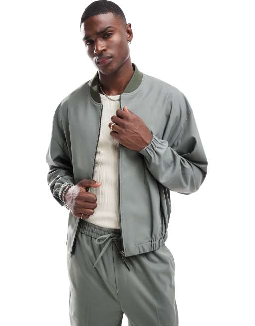 ASOS DESIGN - Net bomberjack in lichtgrijs, deel van co-ord set