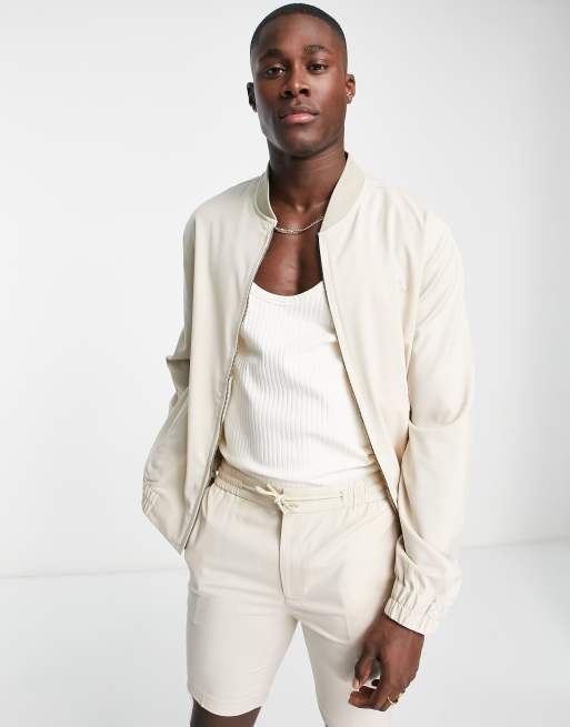 ASOS DESIGN - Net bomberjack in stone, deel van co-ord set