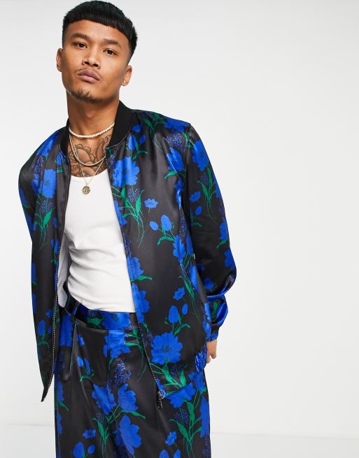 ASOS DESIGN - Net bomberjack met bloemenprint, deel van co-ord set
