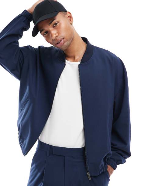 ASOS DESIGN - Net bomberjack met zakken in marineblauw, deel van co-ord set - view 1