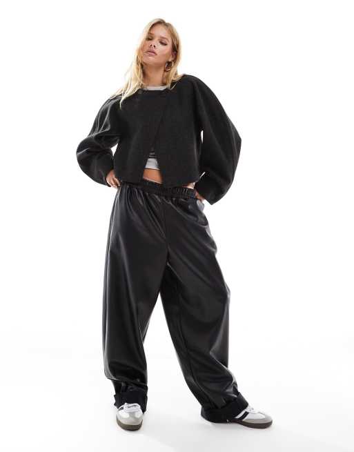 ASOS DESIGN - Net cropped jasje met mouwdetail in antraciet, 4 van 4
