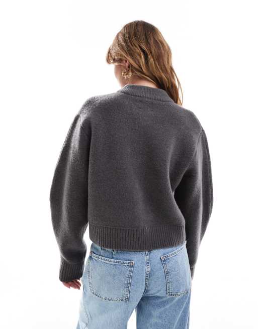 ASOS DESIGN - Net gebreid bomberjack met volumineuze mouwen in antraciet, 3 van 4