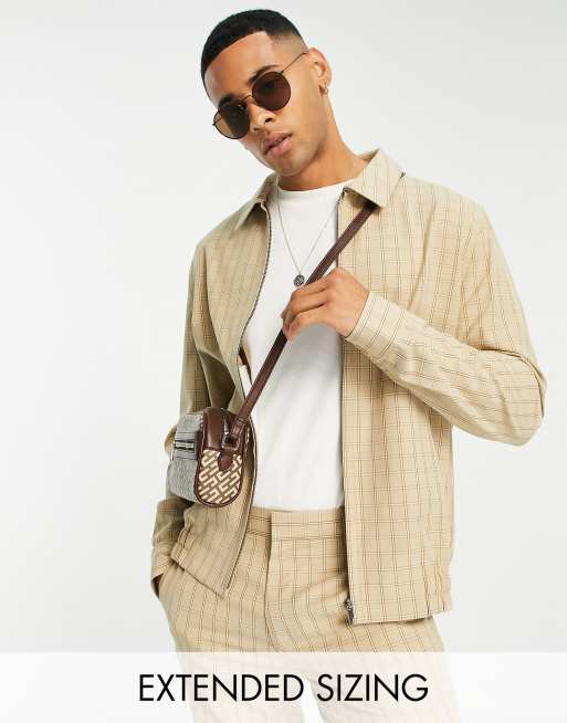 ASOS DESIGN - Net geruit Harrington jack in kiezelkleur, deel van co-ord set