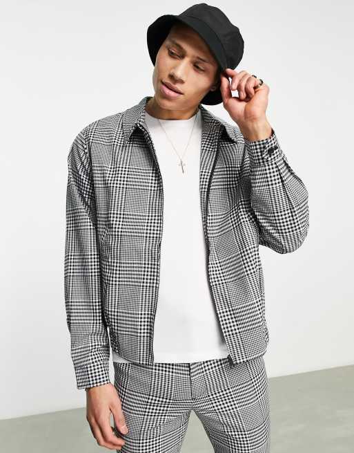 ASOS DESIGN - Net harrington jack in zwart-witte gingham ruit, deel van co-ord set 