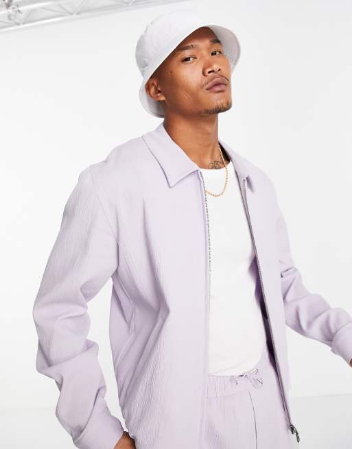 ASOS DESIGN - Net Harrington jack van kreukelstof in lila, deel van co-ord set