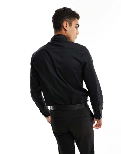 ASOS DESIGN - Net koninklijk Oxford smokingoverhemd in zwart, 4 van 4