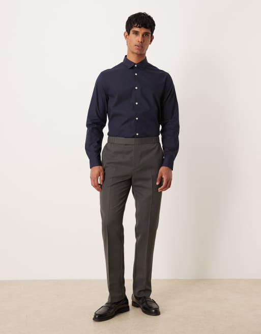 ASOS DESIGN - Net kreukvrij overhemd van popeline in marineblauw, 2 van 5