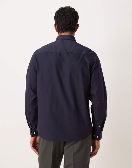 ASOS DESIGN - Net kreukvrij overhemd van popeline in marineblauw, 3 van 5