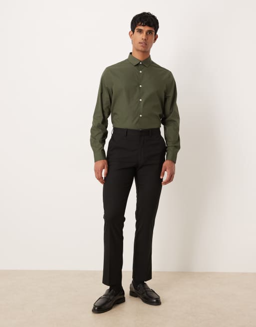 ASOS DESIGN - Net kreukvrij overhemd van popeline met normale pasvorm in donkergroen, 2 van 5