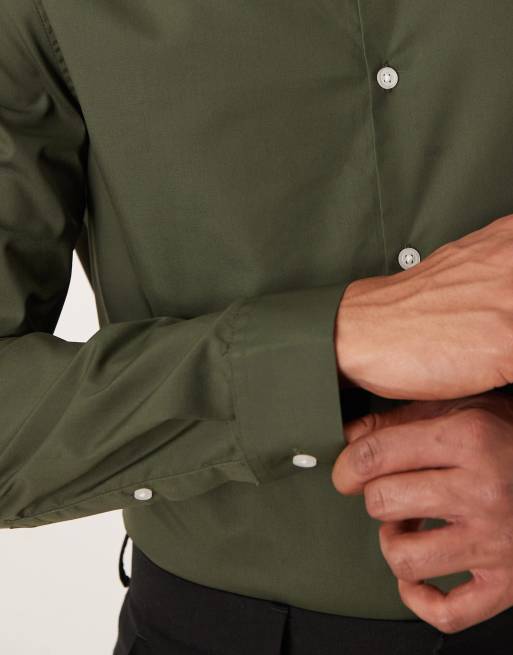 ASOS DESIGN - Net kreukvrij overhemd van popeline met normale pasvorm in donkergroen, 5 van 5