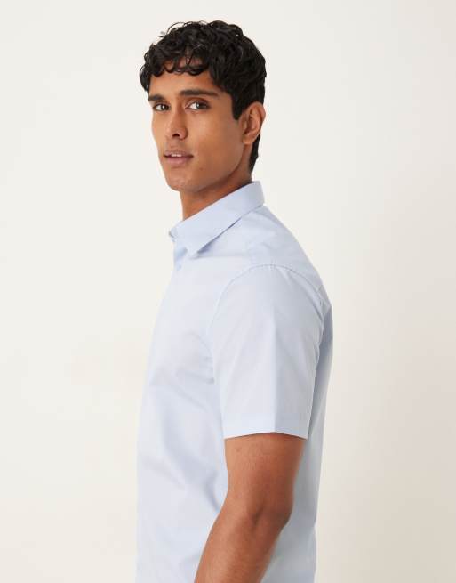 ASOS DESIGN - Net kreukvrij overhemd van popeline met normale pasvorm in lichtblauw, 4 van 5