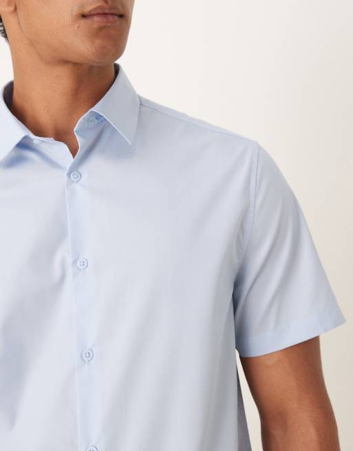 ASOS DESIGN - Net kreukvrij overhemd van popeline met normale pasvorm in lichtblauw, 5 van 5