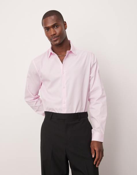 ASOS DESIGN - Net kreukvrij overhemd van popeline met normale pasvorm in lichtroze - view 1