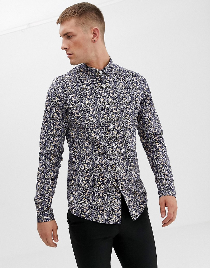 ASOS DESIGN - Net overhemd in regular-fit met fijne bloemenprint-Multi