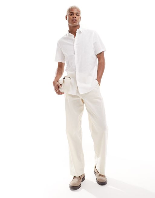 ASOS DESIGN - Net overhemd van linnenmix met normale pasvorm in wit, 2 van 4