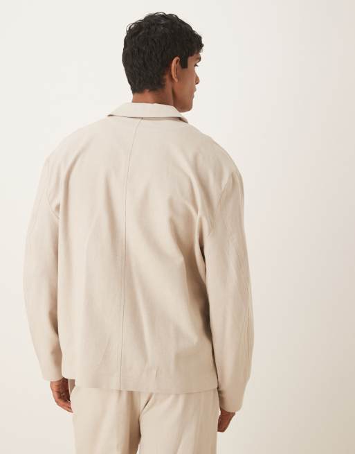ASOS DESIGN - Net overshirt jack in ecru met linnen, deel van co-ord set, 3 van 5