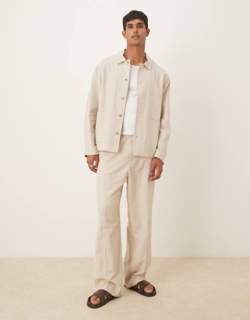 ASOS DESIGN - Net overshirt jack in ecru met linnen, deel van co-ord set, 4 van 5