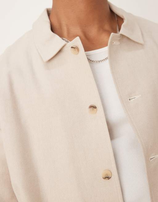 ASOS DESIGN - Net overshirt jack in ecru met linnen, deel van co-ord set, 5 van 5