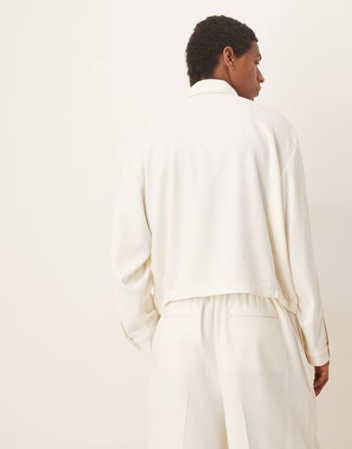 ASOS DESIGN - Net oversized blousonjack in wit microstructuur, deel van co-ord set, 4 van 4