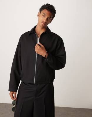 ASOS DESIGN - Net oversized blousonjack in zwart, deel van co-ord set - view 1