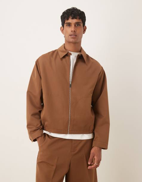ASOS DESIGN - Net oversized jack met blousonmouwen in bruin, deel van co-ord set - view 1