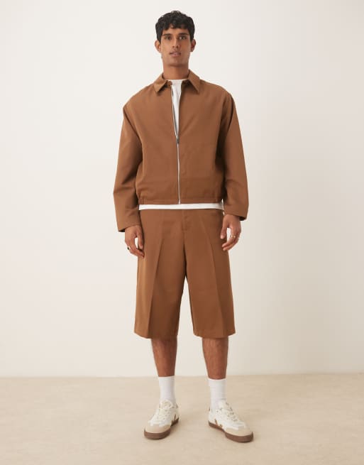 ASOS DESIGN - Net oversized jack met blousonmouwen in bruin, deel van co-ord set, 2 van 5