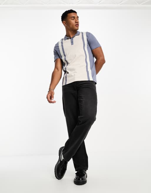 ASOS DESIGN - Net poloshirt met blauwe kleurvlakken
