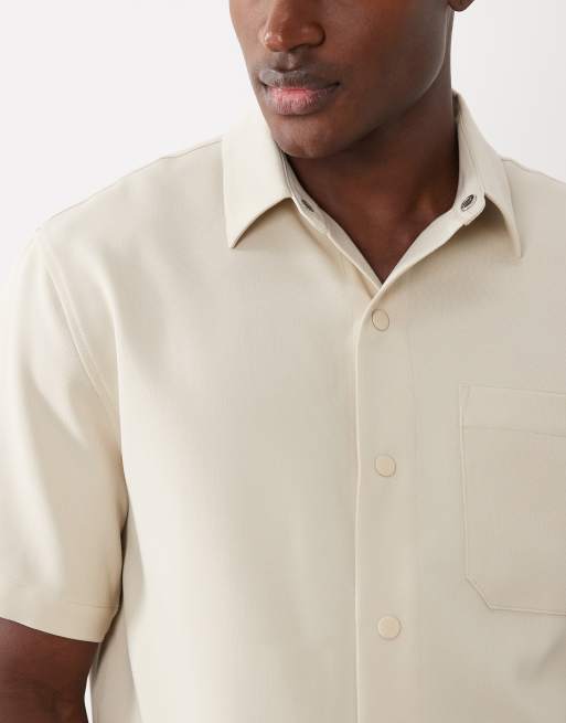 ASOS DESIGN - Net ruimvallend overhemd met drukknopen in beige, 4 van 5