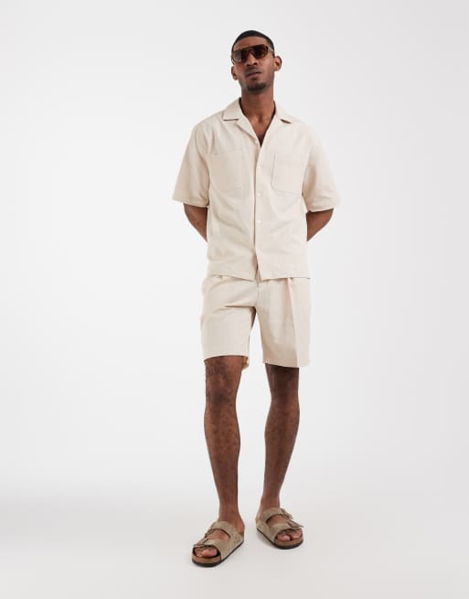 ASOS DESIGN - Net ruimvallend seersucker overhemd in stone, deel van co-ord set, 2 van 5