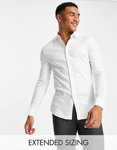 Heren Kleding voor voor Overhemden voor Nette overhemden Pull&Bear Linnen Overhemd Zonder Kraag in het Wit voor heren 